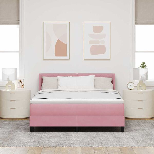vidaXL Boxspringbett mit Matratze mit Kopfteil Rosa 200 x 140 cm Samt