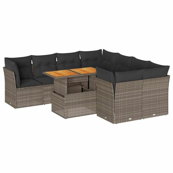vidaXL 9-tlg. Garten-Sofagarnitur mit Kissen Grau Poly Rattan