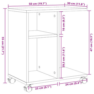 vidaXL Beistelltisch mit Rollen Betongrau 50x30x55 cm Holzwerkstoff