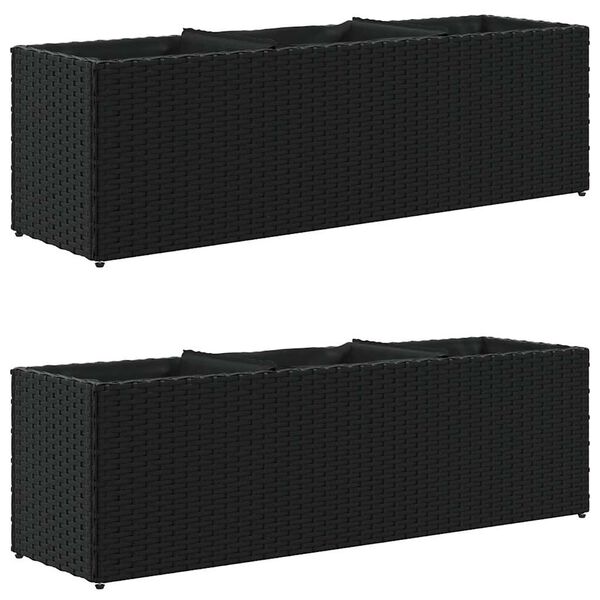 vidaXL Pflanzk&uuml;bel mit 3 T&ouml;pfen 2 Stk. Schwarz 105x30x32cm Poly Rattan