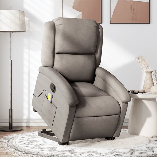 vidaXL Elektrischer Massagesessel mit Aufstehhilfe Taupe Stoff
