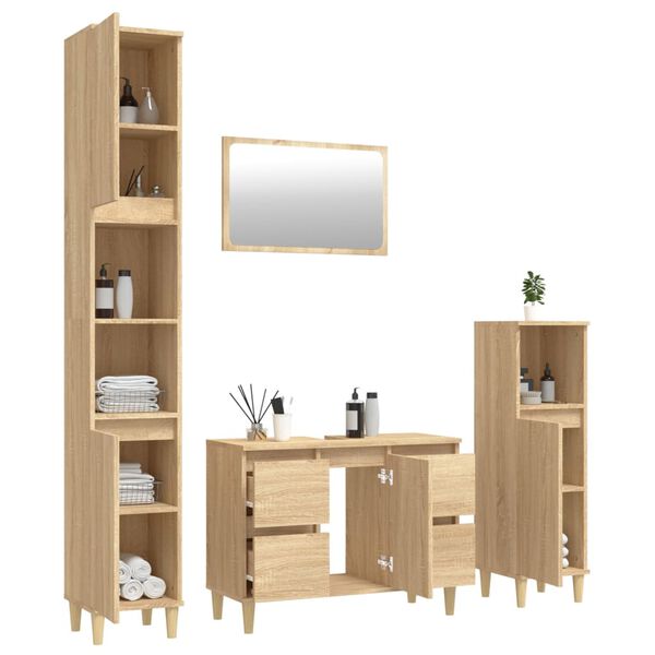 vidaXL 4-tlg. Badm&ouml;bel-Set Sonoma-Eiche Holzwerkstoff