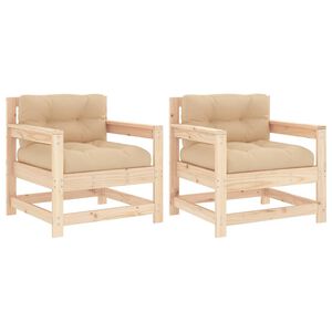 vidaXL Gartenst&uuml;hle mit Kissen 2 Stk. Massivholz Kiefer
