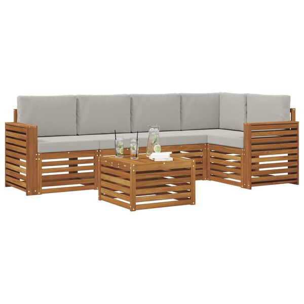vidaXL Sofagarnituren 6 pcs Nat&uuml;rlich und Hellgrau Massivholz Akazie