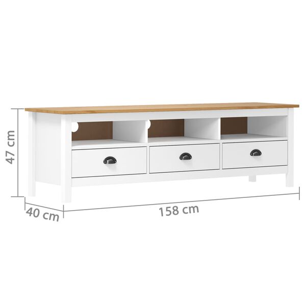 vidaXL TV-Schrank Hill Weiß 158x40x47 cm Massivholz Kiefer