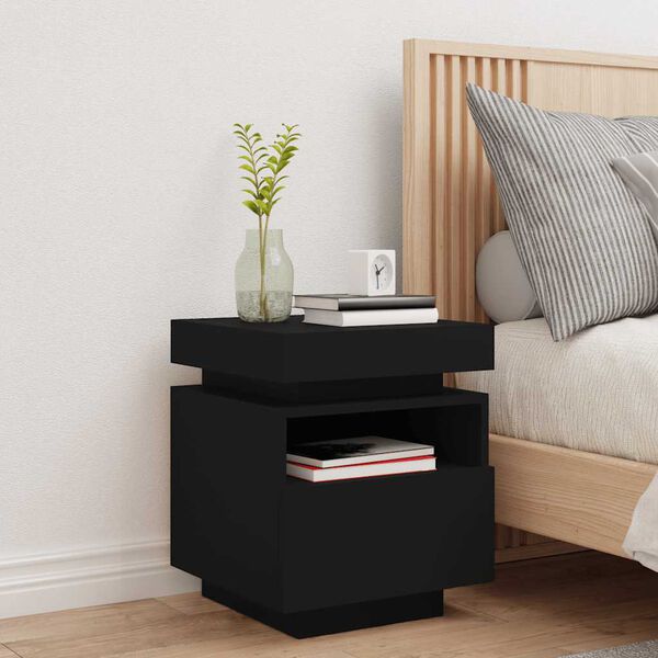 vidaXL Nachttisch mit LED-Leuchten Schwarz 40x39x48,5 cm