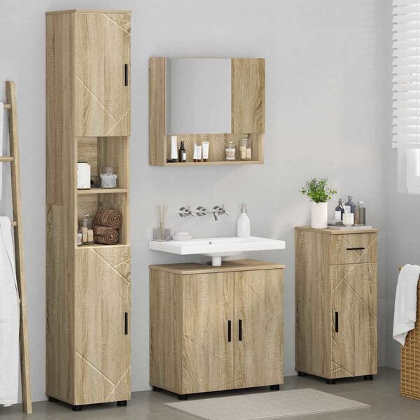 vidaXL Badezimmerm&ouml;bel-Set 4 pcs Sonoma-Eiche Holzwerkstoff & Metall
