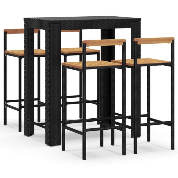 vidaXL 5-tlg. Gartenbar-Set Schwarz Poly Rattan & Massivholz Akazie
