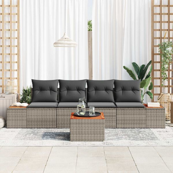 vidaXL Gartensofa-set mit Kissen 5 pcs Grau Poly Rattan