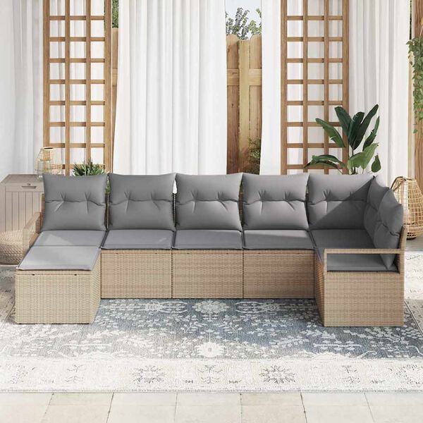 vidaXL Sofa Set mit Kissen 7 pcs Beige und Hellgrau Poly-Rattan