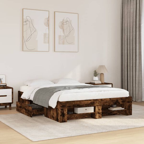 vidaXL Bettgestell ohne Matratze R&auml;uchereiche 140x190 cm Holzwerkstoff