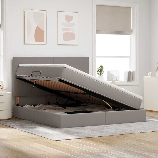 vidaXL Aufbewahrungsbett mit Matratze Taupe 160 x 200 cm Polyester