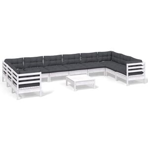 vidaXL 11-tlg. Garten-Lounge-Set mit Kissen Wei&szlig; Kiefernholz