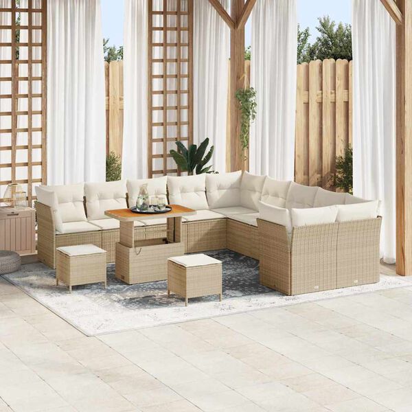 vidaXL Garten-Sofa-Set mit Kissen mit Speicher 13 pcs Beige und Creme