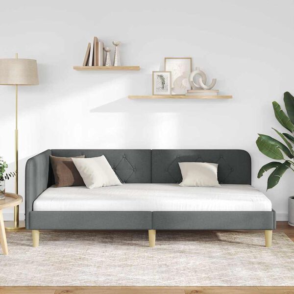 vidaXL Eckbettgestell mit Kopfteil Dunkelgrau 90 x 200 cm Stoff