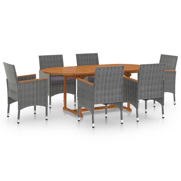 vidaXL 7-tlg. Garten-Essgruppe Poly Rattan Grau