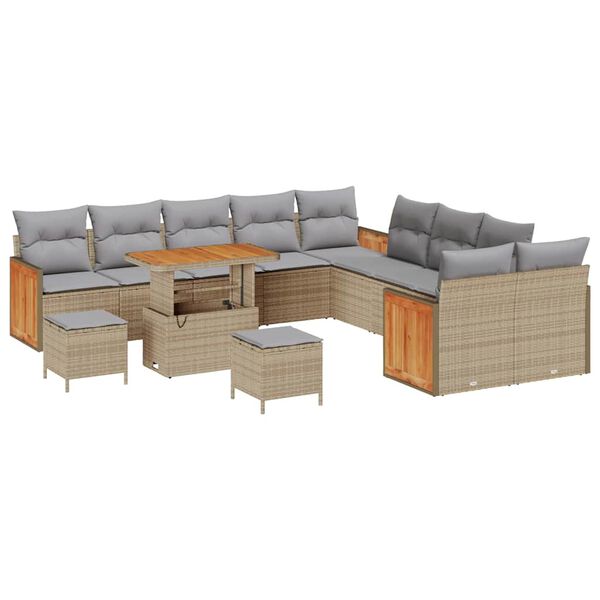 vidaXL Garten-Sofa-Set mit Kissen 13 pcs Beige und Hellgrau