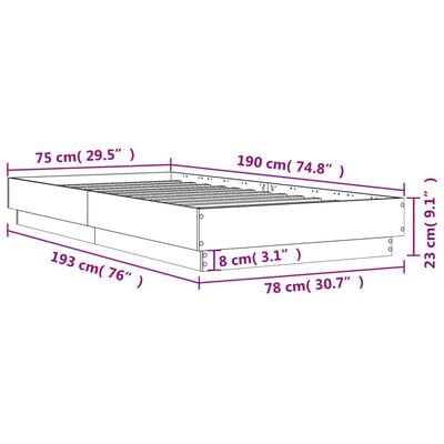 vidaXL Bettgestell ohne Matratze Braun Eiche 75x190 cm Holzwerkstoff