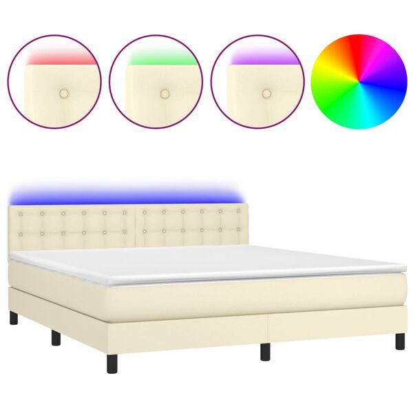 vidaXL Boxspringbett mit Matratze & LED Creme 180x200 cm Kunstleder