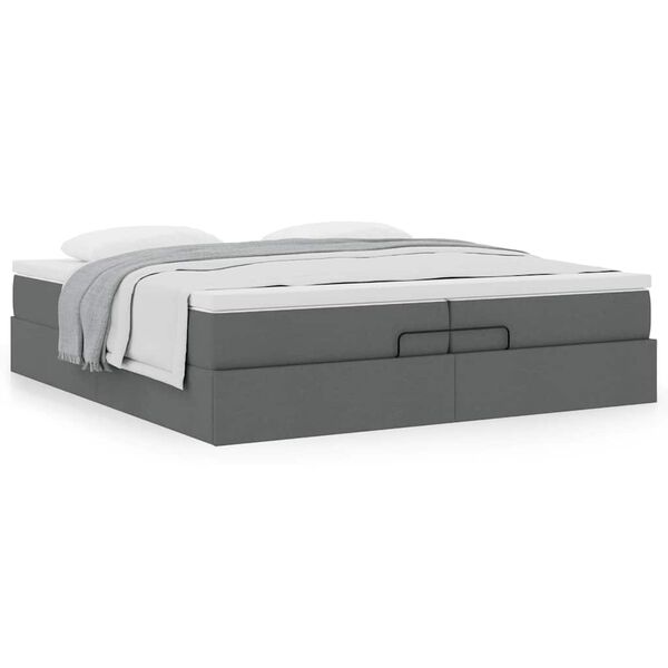 vidaXL Ottoman-Bett mit Matratzen Dunkelgrau 200x200 cm Stoff