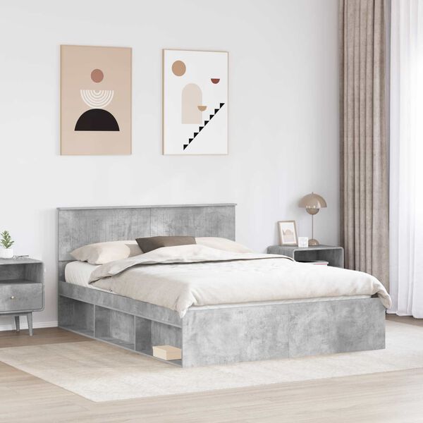 vidaXL Bettrahmen Beton Grau 150 x 200 cm Massives Kiefernholz