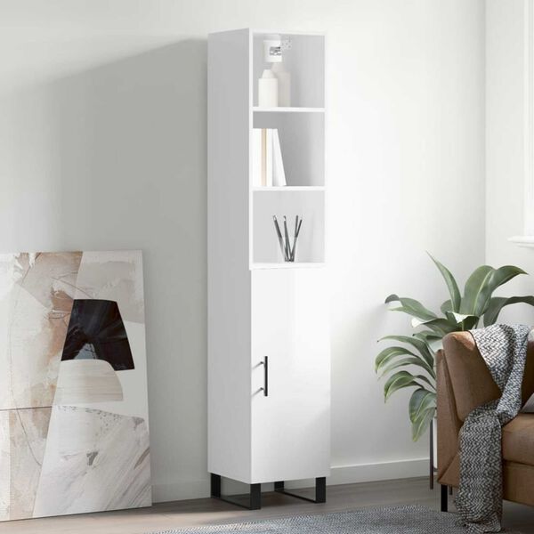 vidaXL Highboard Hochglanz-Wei&szlig; 34,5x34x180 cm Holzwerkstoff