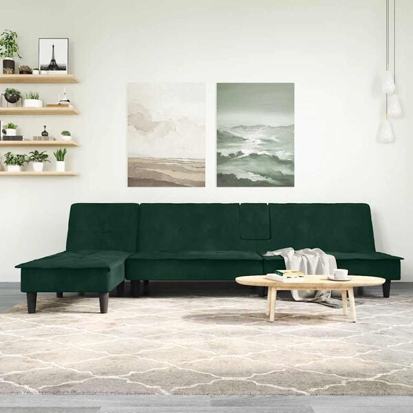 vidaXL Schlafsofa in L-Form Dunkelgr&uuml;n 255x140x70 cm Samt