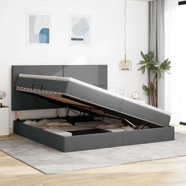 vidaXL Bett mit Stauraum und LED Dunkelgrau 200 x 200 cm Polyester