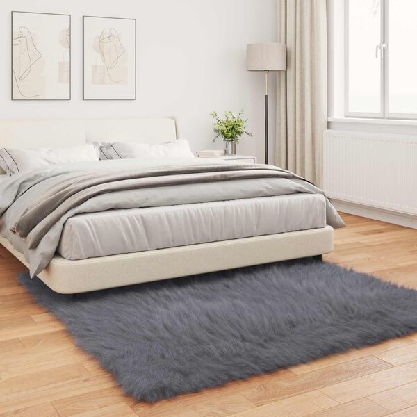 vidaXL Kunstschaffell Teppich Tafalla Anthrazit 160 x 160 cm Polyester