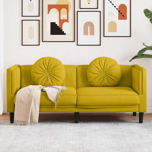 vidaXL Sofa mit Kissen 2-Sitzer Gelb Samt