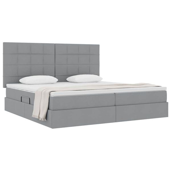 vidaXL Aufbewahrungsbett mit Matratze Hellgrau 200 x 200 cm Polyester