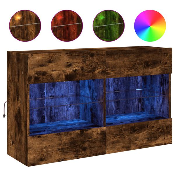 vidaXL TV-Wandschrank mit LED-Leuchten R&auml;uchereiche 98,5x30x60,5 cm