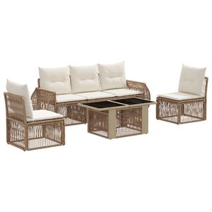 vidaXL Gartensofa-set 6 stk. Beige und Cremewei&szlig; Poly-Rattan