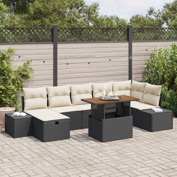 vidaXL Garten-Sofa-Set mit Kissen 8 pcs Schwarz Poly Rattan