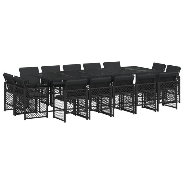 vidaXL 15-tlg. Garten-Essgruppe mit Kissen Schwarz Poly Rattan