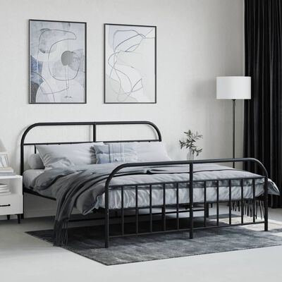 vidaXL Metallbett ohne Matratze mit Fußteil Schwarz 180x200 cm