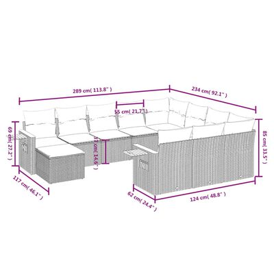 vidaXL 11-tlg. Garten-Sofagarnitur mit Kissen Schwarz Poly Rattan