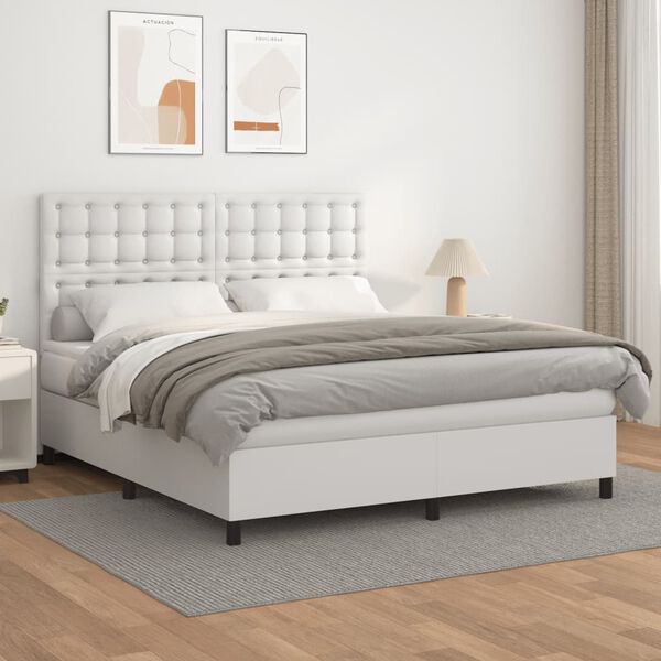 vidaXL Boxspringbett mit Matratze Wei&szlig; 160x200 cm Kunstleder