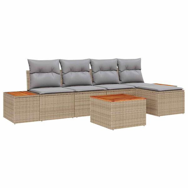 vidaXL Gartensofa-set mit Kissen 6 pcs Beige Poly Rattan