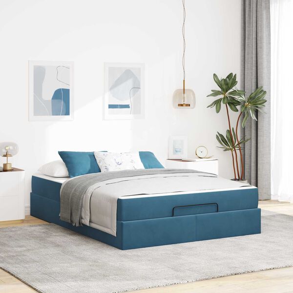 vidaXL Bettgestell mit Matratze mit Matratze 2 pcs Blau Samt
