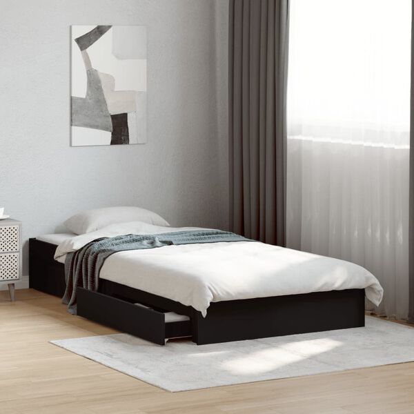 vidaXL Bettgestell mit Schubladen Schwarz 90x190 cm Holzwerkstoff