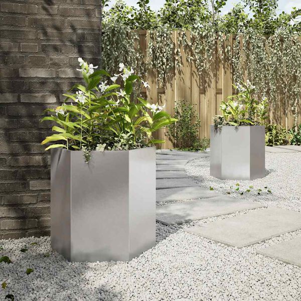 vidaXL Garten-Pflanzgef&auml;&szlig;e 2 Stk.Sechseckig 46x40x45 cm Edelstahl