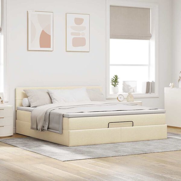 vidaXL Ottoman-Bett mit Matratze & LEDs Creme 160x200 cm Stoff