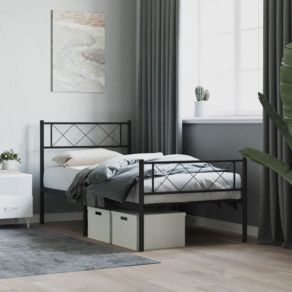 vidaXL Bettgestell mit Kopf- und Fu&szlig;teil Metall Schwarz 90x190 cm