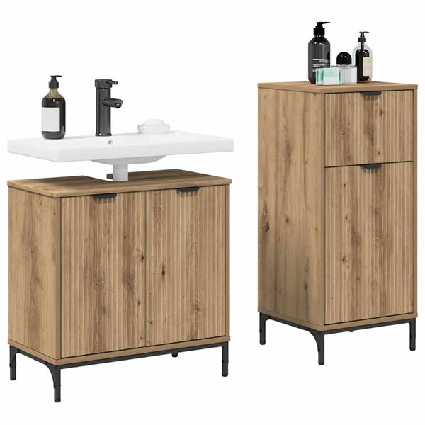 vidaXL Badezimmerm&ouml;bel-Set 2 pcs Artisan-Eiche Sperrholz und Metall