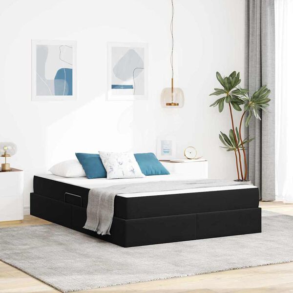 vidaXL Aufbewahrungsbett mit Matratze Schwarz 140 x 190 cm Samt