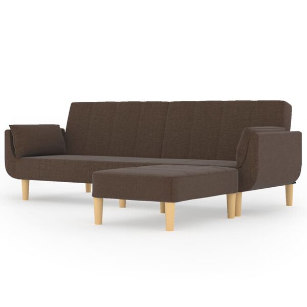 vidaXL Schlafsofa 2-Sitzer mit Hocker & Zwei Kissen Braun Stoff