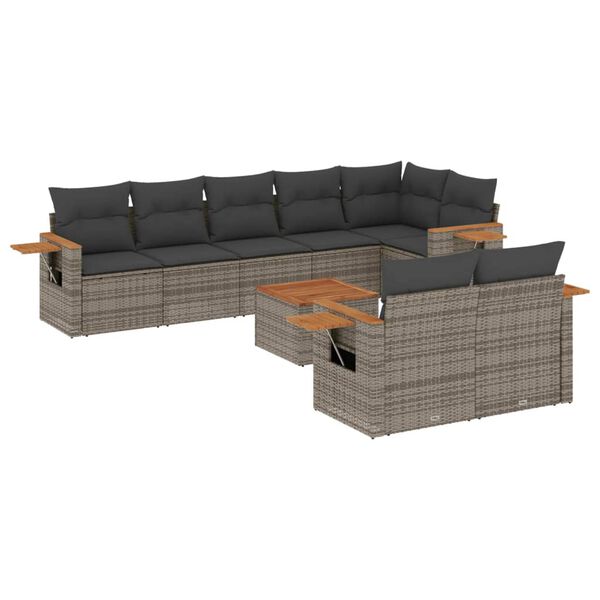 vidaXL 9-tlg. Garten-Sofagarnitur mit Kissen Grau Poly Rattan