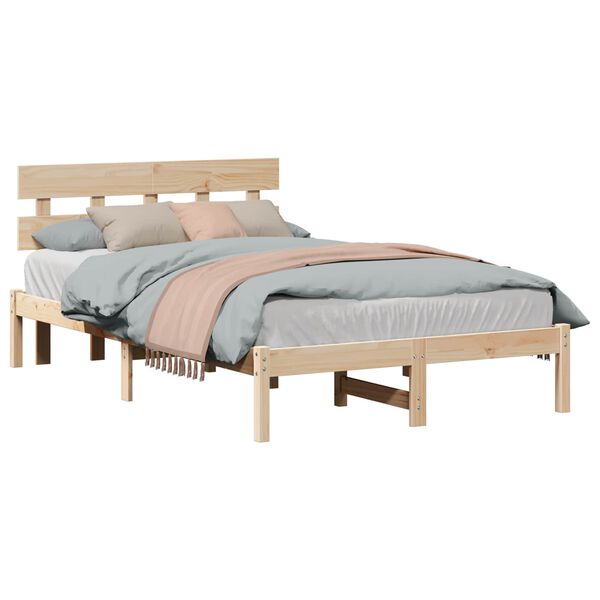 vidaXL Bettgestell mit Kopfteil Braun 140 x 190 cm Massivholz Kiefer