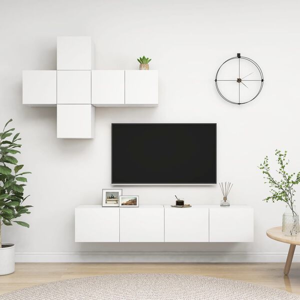vidaXL 7-tlg. TV-Schrank-Set Wei&szlig; Holzwerkstoff